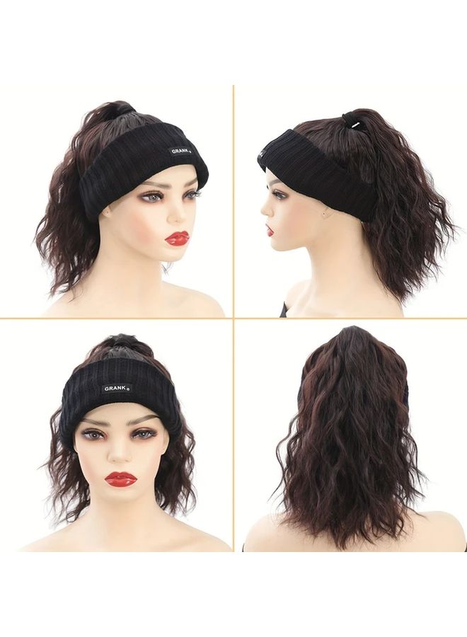 Women's Deep Grey Synthetic Curly Wave Ponytail Beanie Wig 12inch - Image 4