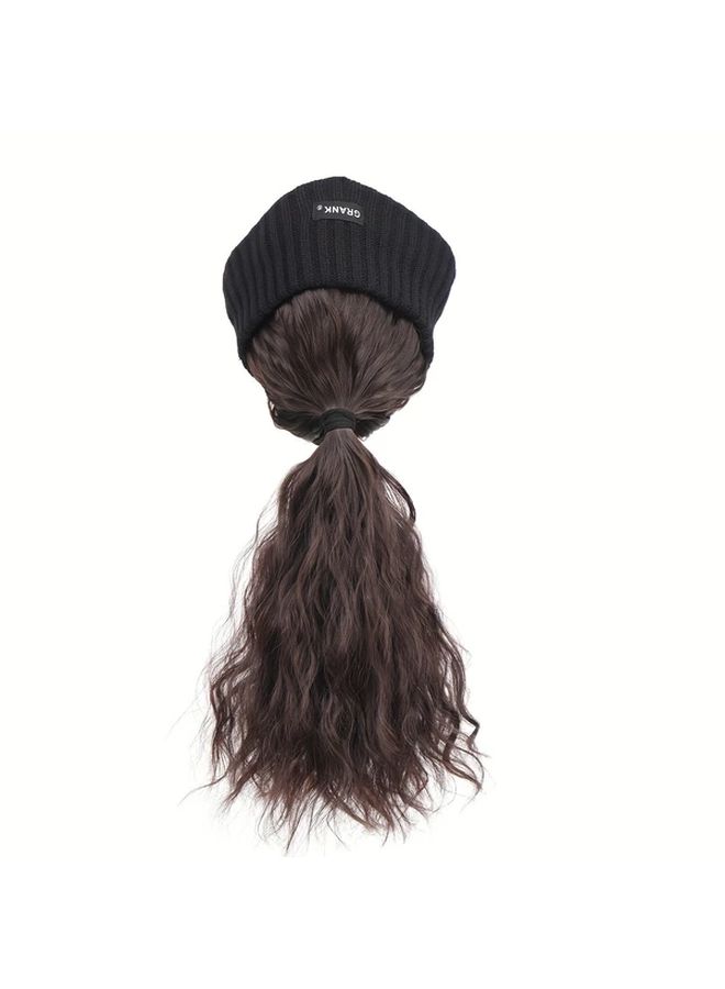 Women's Deep Grey Synthetic Curly Wave Ponytail Beanie Wig 12inch - Image 3
