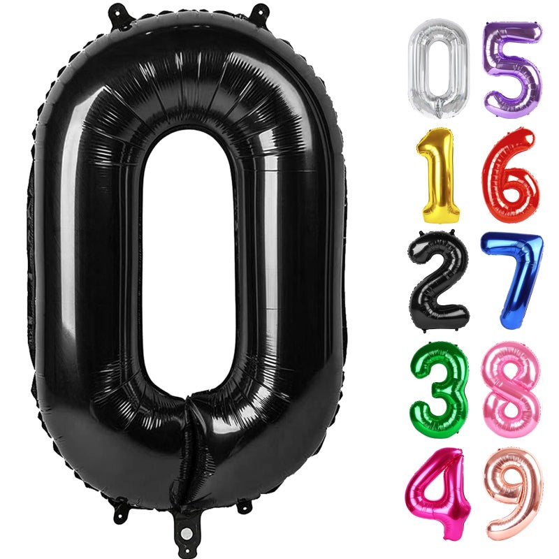 IWERP Black Number 0 Balloon 40 Inch, 0 Balloon Number for 10th 20th 30th 40th 50th 60th Birthday Decorations, Black Party Supplies - Image 1