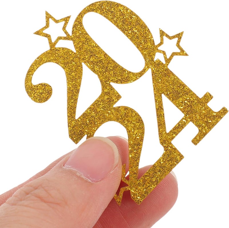 Vaguelly 30pcs 2024 Cake Picks Cake Ornament Set for New Year Party Dessert Decoration Gold Paper Cupcake Toppers Party Supplies - Image 4