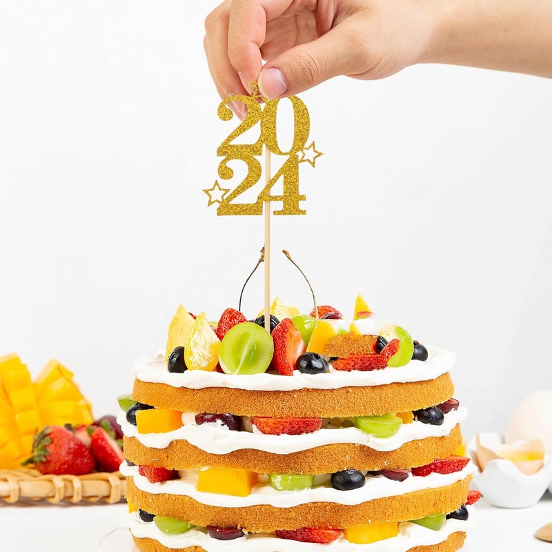 Vaguelly 30pcs 2024 Cake Picks Cake Ornament Set for New Year Party Dessert Decoration Gold Paper Cupcake Toppers Party Supplies - Image 5