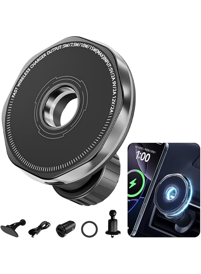 Green Tiger The car phone stand with adapter, magnetic 15W wireless fast charging, compatible with the entire series of iPhone12-16 and Galaxy S20-S24 Ultra with strong heat dissipation design - Image 1