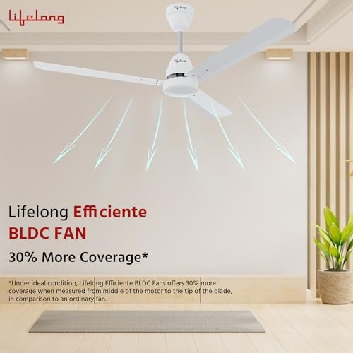 Lifelong مروحة سقف Lifelong 1200Mm Bldc للمنزل (48 بوصة) - مروحة ذكية بقوة 35 واط مع سرعة عالية 350 دورة في الدقيقة - توفير طاقة يصل إلى 60% - مروحة صامتة بتصنيف 5 نجوم - مروحات تحكم عن بعد لسقف المنزل (Llcfbl903) ، أصفر - Image 4