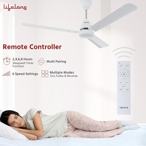 Lifelong مروحة سقف Lifelong 1200Mm Bldc للمنزل (48 بوصة) - مروحة ذكية بقوة 35 واط مع سرعة عالية 350 دورة في الدقيقة - توفير طاقة يصل إلى 60% - مروحة صامتة بتصنيف 5 نجوم - مروحات تحكم عن بعد لسقف المنزل (Llcfbl903) ، أصفر - Image 5
