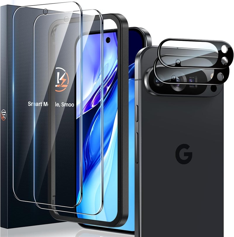 LK عبوة 2 لحماية شاشة Google Pixel 10 Pro، عبوة 2 لحماية عدسة الكاميرا، زجاج مقسى مع فتحات عدسة، فتح بصمة في ثانية، بدون فقاعات، مع أداة تركيب سهلة - Image 1