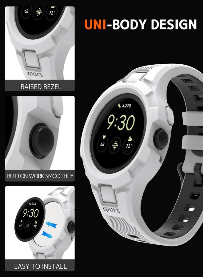 NINKI Silicone Band and Case Compatible for Google Pixel Watch 4 3 41mm 2025 & 2024 / Pixel Watch 2 2023 Bands, Sport Waterproof Adjustable Wristband Strap with bumper Cover - White with Black - Image 2