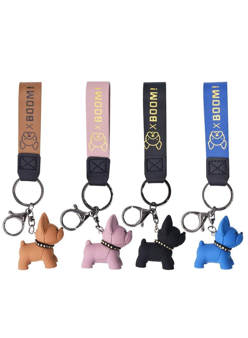 Y&D Keychain 4 pcs Cute Creative Bulldog Key Chain Cartoon Dog Keyring Puppy Pendant Car Chain Exquisite Small Gift for Valentine's or Birthday(Multiple Colour)  - Image 1
