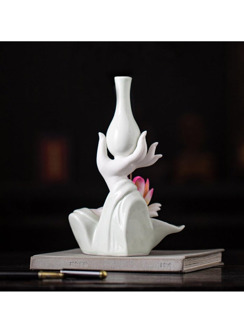 SYOSI Ceramic Incense Burner Lotus Shaped Incense Holder for Stick Buddha's Hand Flower Vase Statue Suitable for Decoration in Living Rooms Bedrooms Studies Balconies Offices Lounges Tea Rooms  - Image 4