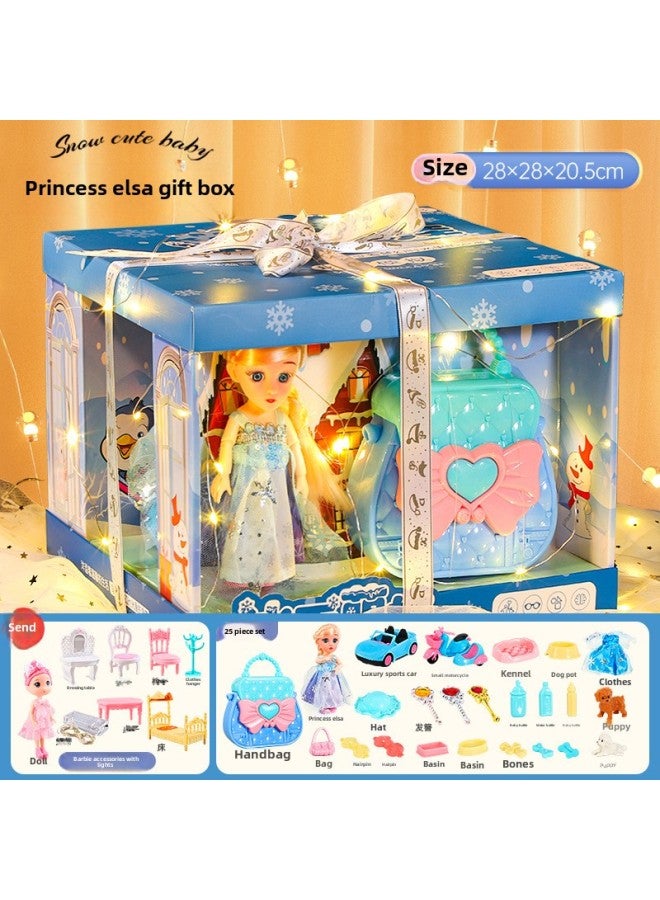 Doll Toy Girl Lisa Elsa Elsa Princess Gift Box Dress-up Simulation Suit High-end Cake Gift-Color:Barbie Doll 6-inch [VC8040A-Aisha-color Box + Mail Order Box] + Barbie Accessory Bag With Light  - Image 1