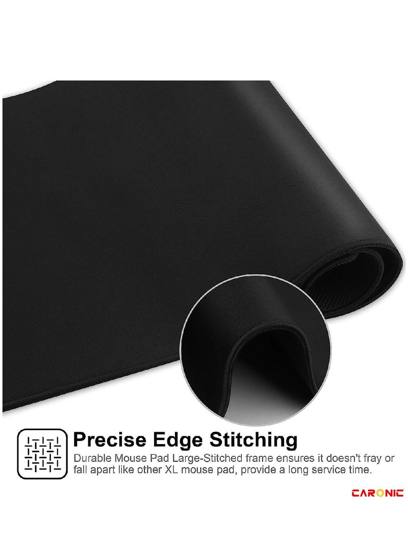 CARONIC - Large Gaming Mouse Pad with Superior Micro Weave Cloth Extended Desk Mousepad with Stitched Edges Non-Slip Base Water Resist Keyboard Pad For Gamer And Office Home Black - Image 1