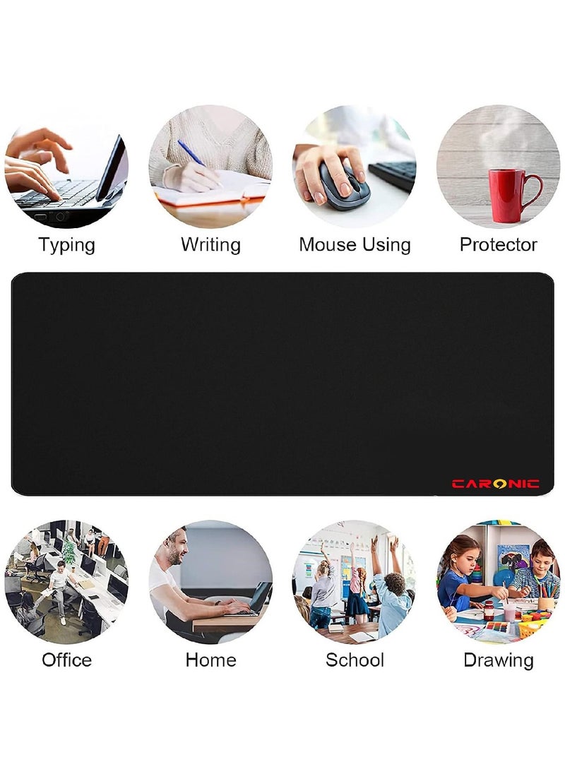CARONIC - Large Gaming Mouse Pad with Superior Micro Weave Cloth Extended Desk Mousepad with Stitched Edges Non-Slip Base Water Resist Keyboard Pad For Gamer And Office Home Black - Image 1