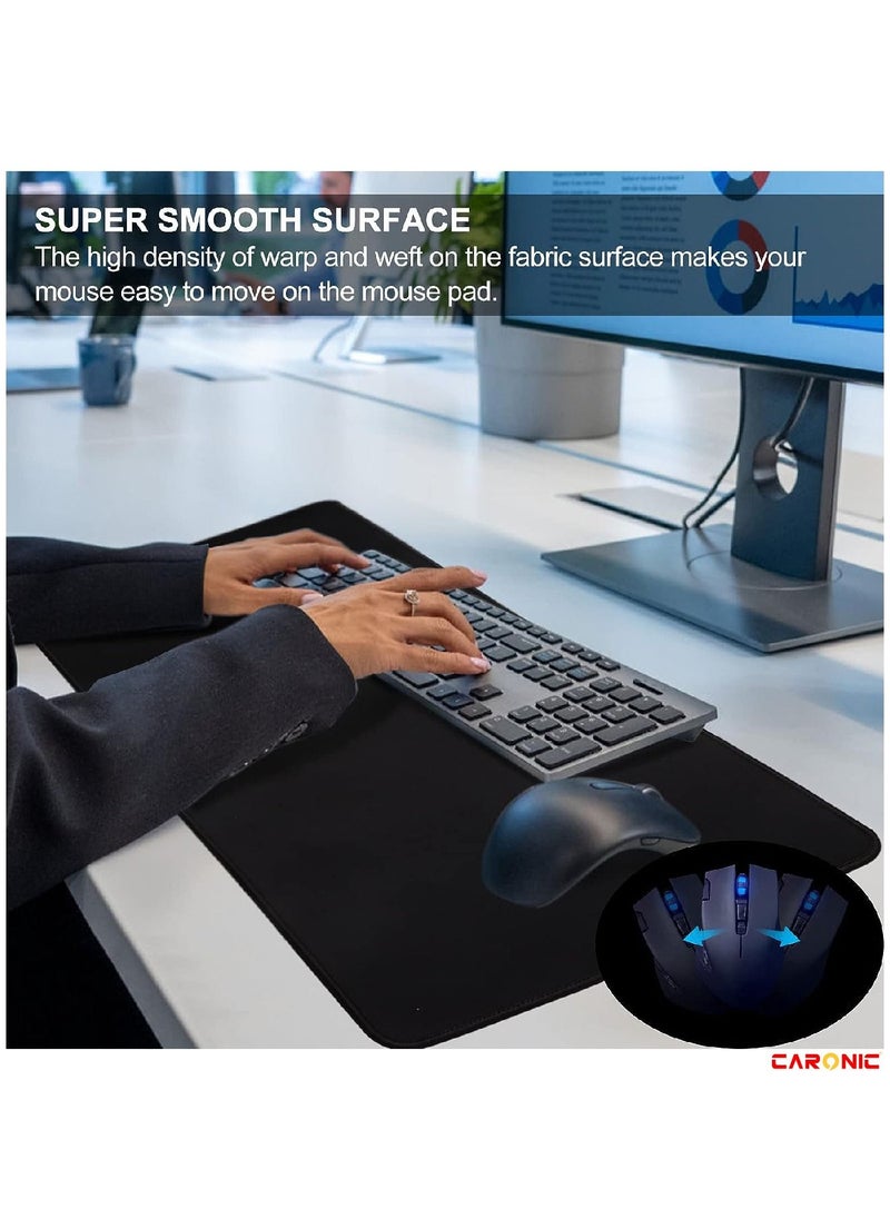 CARONIC - Large Gaming Mouse Pad with Superior Micro Weave Cloth Extended Desk Mousepad with Stitched Edges Non-Slip Base Water Resist Keyboard Pad For Gamer And Office Home Black - Image 1