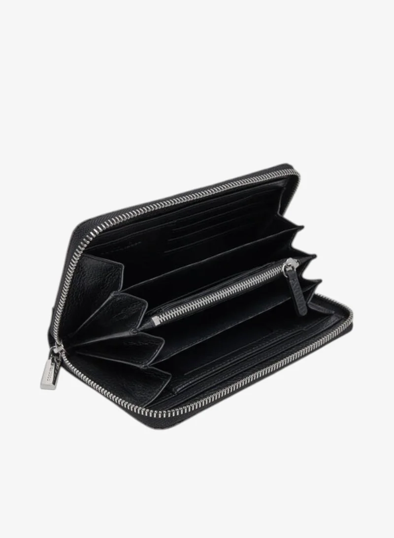 Coccinelle Grey Metallic Coated Monogram Zip Around Wallet for Women | Best Price UAE