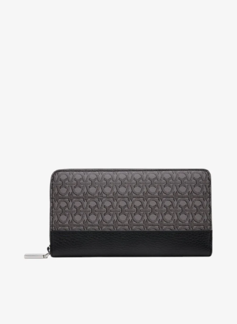 Metallic Coated Monogram Zip Around Wallet