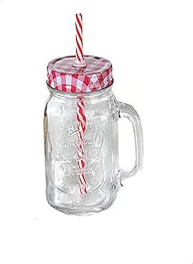Spaceshoop Glass Cup With Metal Lid With Straw