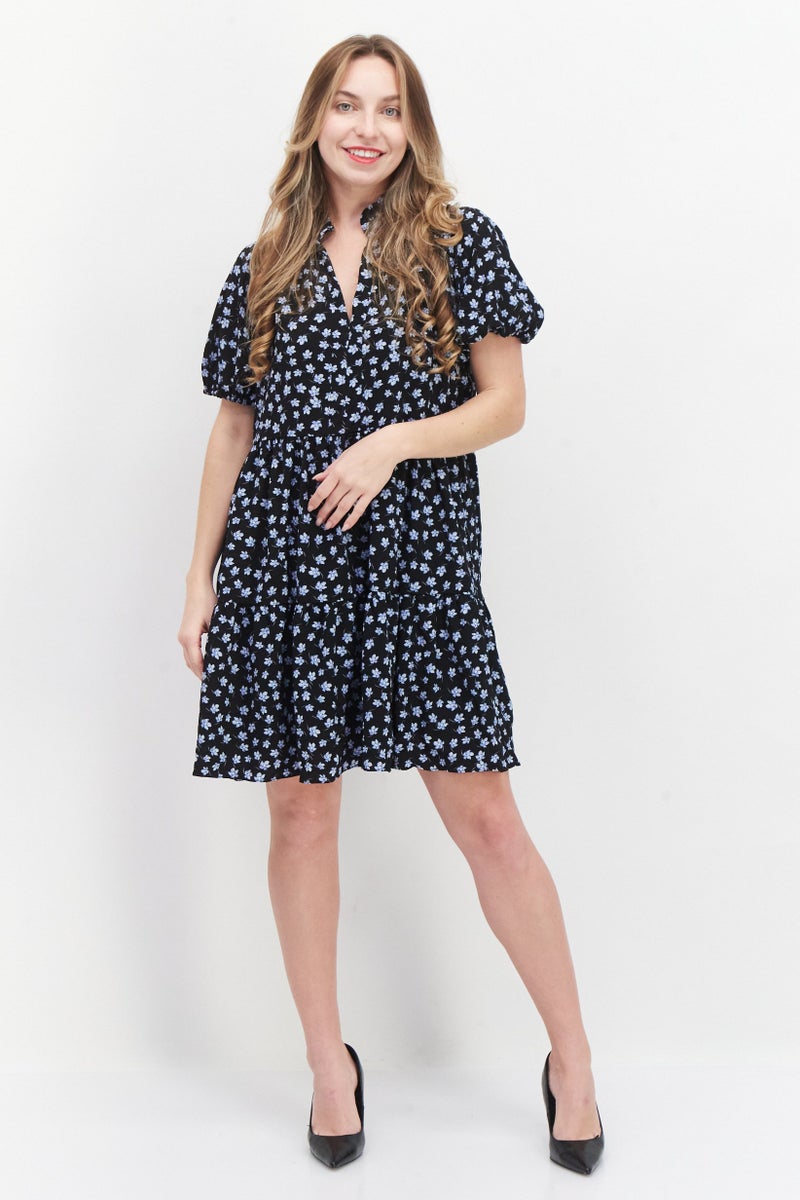 CeCe Women Floral Print Mini Casual Shift Dress, Black - Image 4