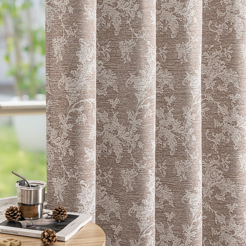 FMFUNCTEX Rust Brown Floral Jacquard Blackout Curtains 84 Inches Long for Bedroom, Scroll Flower Chenille Farmhouse Curtains for Living Room Darkening Thermal Insulated Grommet Window Drapes 2 Panels - Image 1