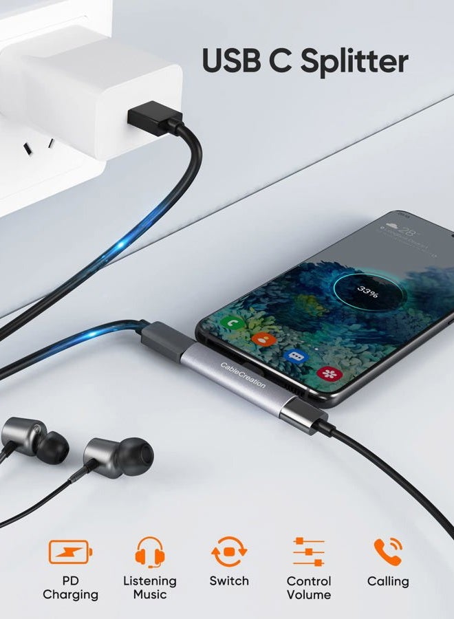 CableCreation محول USB C، محول صوت وشحن PD 2 في 1، كابل Aux Type C متوافق مع iPad Pro الجديد، MacBook، iPhone 16 15، Galaxy S9/S10/S20/S21 Ultra/S22/S23/S24، Pixel 9/8/7/6+ - Image 4