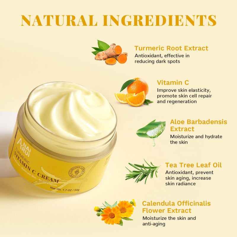 ANAI RUI Vitamin C Face Moisturizer with Turmeric, Anti-Aging Facial Cream for Dull, Dry Skin, Reduces Wrinkles, Evens Skin Tone, Hydrating & Nourishing, 1.7 OZ - Image 3