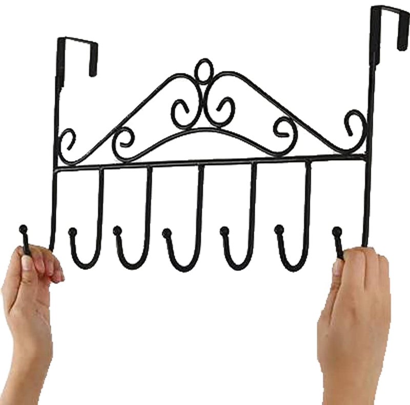 QCEN QCEN Over The Door Metal Hanger with 7 Hooks No Drilling Required Stylish Hanging Rack Organizer for Thick Doors Clothes Towels Bags Scarves Belts Hats Home and Office Use Black  - Image 4