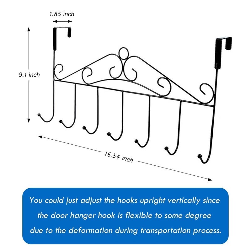 QCEN QCEN Over The Door Metal Hanger with 7 Hooks No Drilling Required Stylish Hanging Rack Organizer for Thick Doors Clothes Towels Bags Scarves Belts Hats Home and Office Use Black  - Image 5