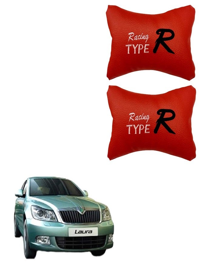 PulGos Red Universal Neck Rest Pillow Faux Leather Material in Type R Design for All Cars_985 - Image 2