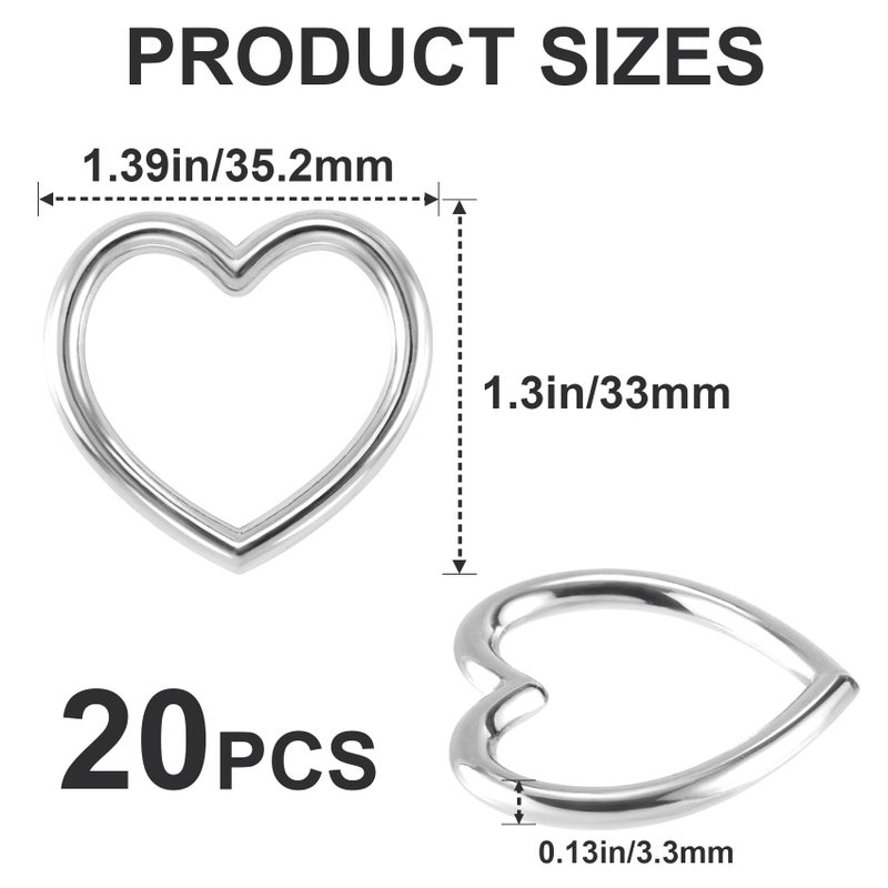 CustomyLife 20pcs Heart Shape Craft Ring Buckles, Hollow Metal Linking Rings for Valentines DIY Gothic Punk Leather Choker Necklace Anklet Bracelet Belts Bags Shoes-Silver - Image 3