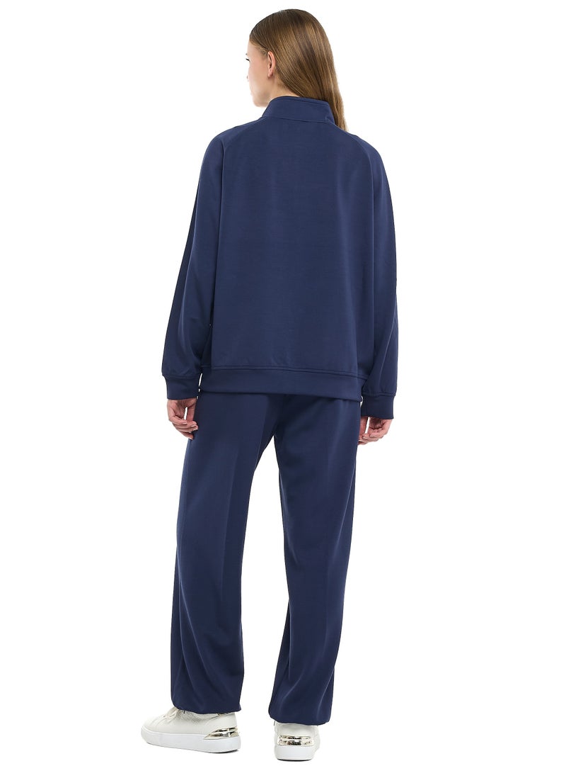 فكتور اند جين طقم رياضي للبنات كحلي - جاكيت بسحاب وبنطلون رياضي - Image 2