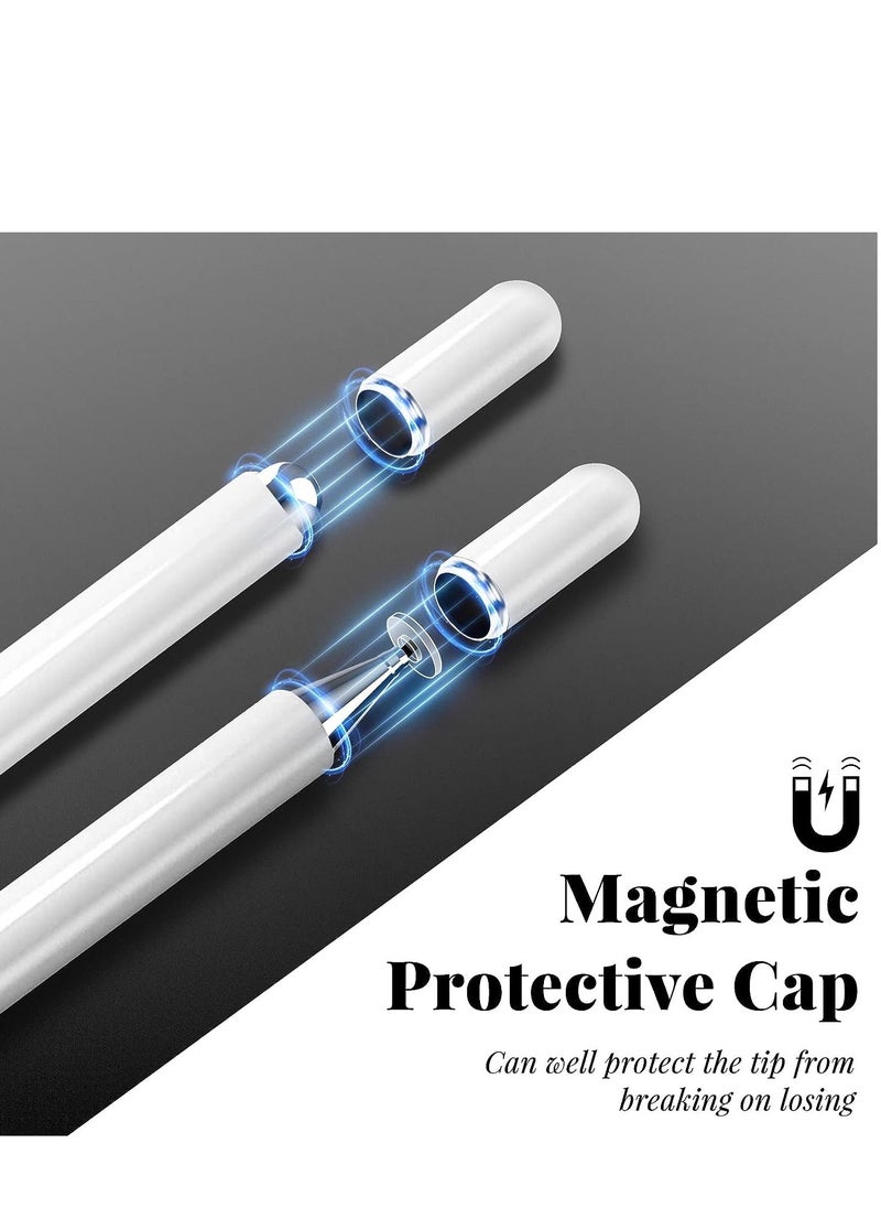 Stylus Pen for iPad, Disc Stylus Pens for Touch Screens, Passive Stylus with Magnetic Cap, Compatible with Apple/iPhone/iPad/Android/Microsoft Tablets and All Passive Touch Screen (White)