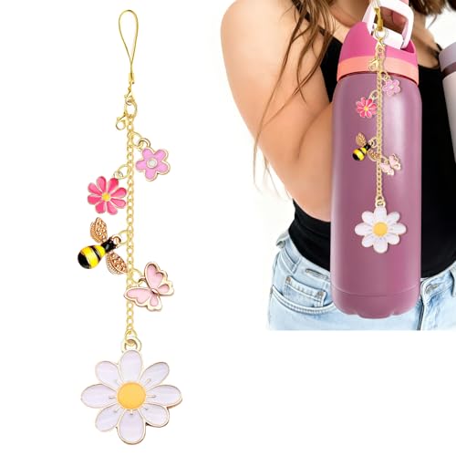 Zsynka Z-synka Daisy Bee Charm Compatible with Owala Water Bottle 24 oz,32 oz,40 oz,Coffee Tumbler,FreeSip,Daisy Accessories & Stanley Cup Charm,Flower Gifts for Women Men,Bag Keychain Airpods Decor - Image 1