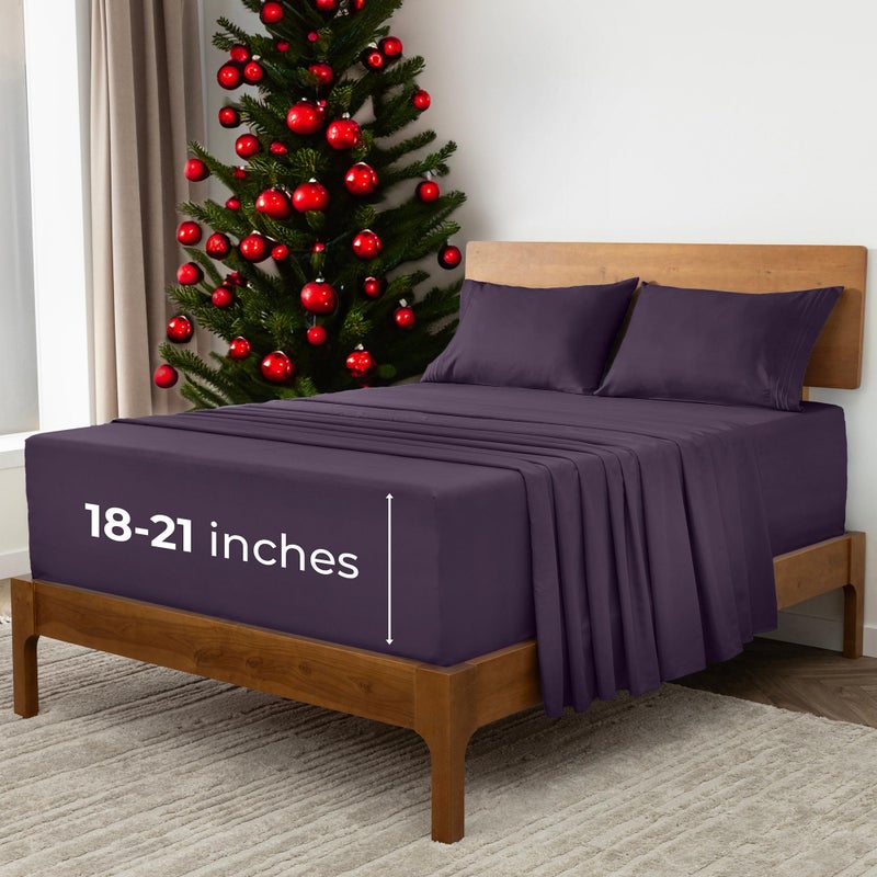 Mellanni Extra Deep Full Sheets - 4 PC Iconic Collection Bedding - Hotel Luxury, Ultra Soft, Cooling Bed Sheets - Wrinkle, Fade, Stain Resistant (Full, Purple) - Image 1