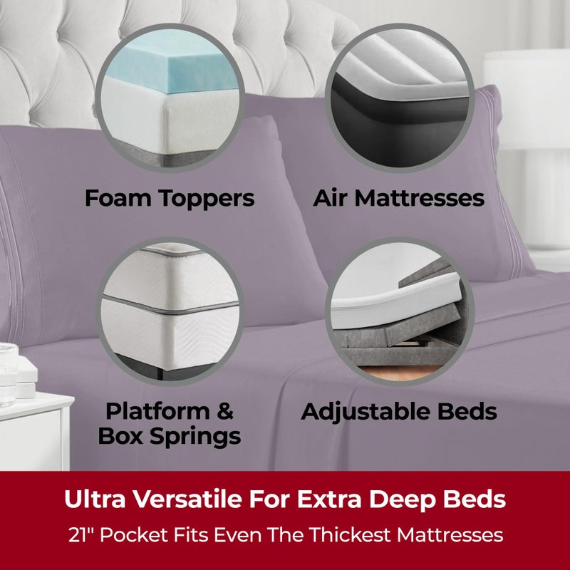 Mellanni Extra Deep Full Sheets - 4 PC Iconic Collection Bedding - Hotel Luxury, Ultra Soft, Cooling Bed Sheets - Wrinkle, Fade, Stain Resistant (Full, Purple) - Image 2