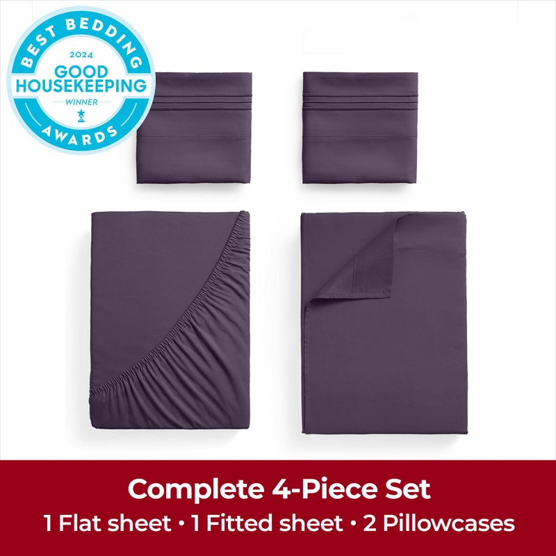 Mellanni Extra Deep Full Sheets - 4 PC Iconic Collection Bedding - Hotel Luxury, Ultra Soft, Cooling Bed Sheets - Wrinkle, Fade, Stain Resistant (Full, Purple) - Image 4