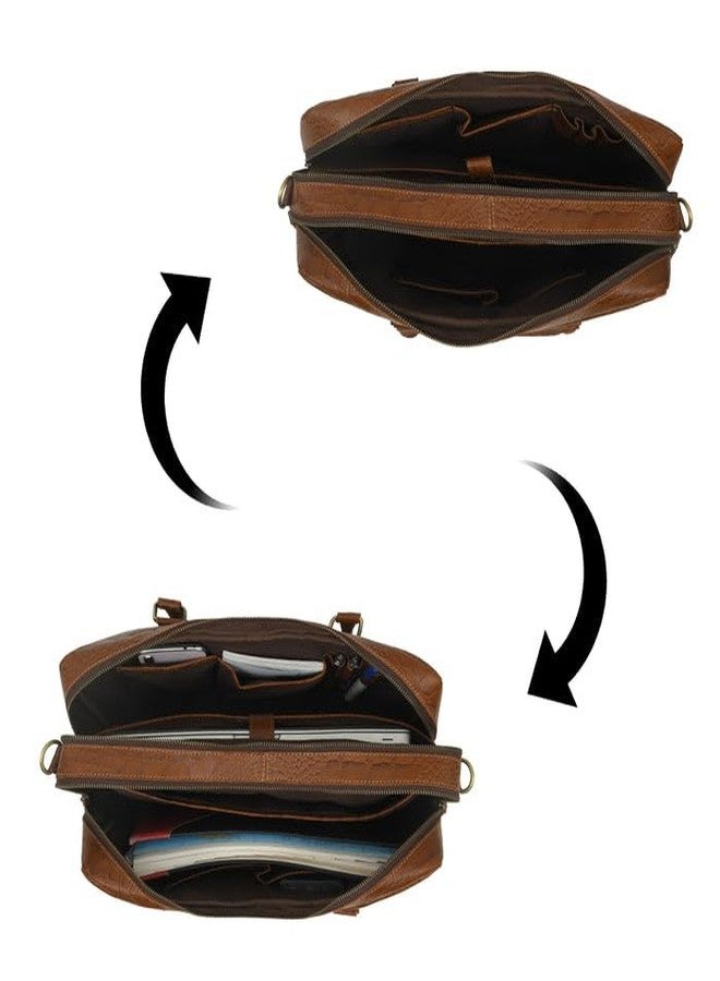 MaheTri Easton Premium Buffalo Leather Laptop Office Briefcase | Genuine Leather, Padded Laptop Compartment & Multi-Pocket Organisation | Adjustable Shoulder Strap & Brass-Tone Hardware - Image 3