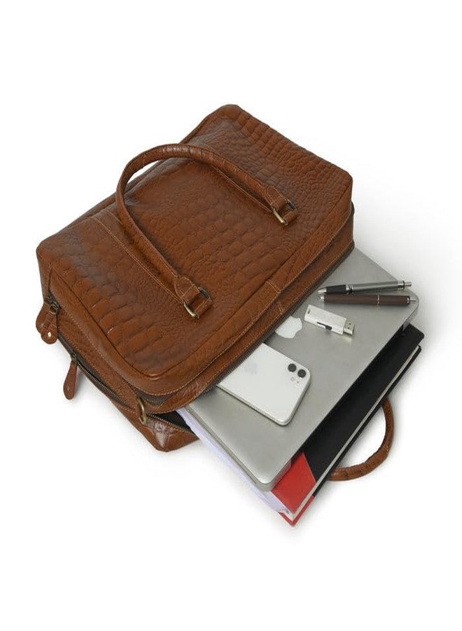 MaheTri Easton Premium Buffalo Leather Laptop Office Briefcase | Genuine Leather, Padded Laptop Compartment & Multi-Pocket Organisation | Adjustable Shoulder Strap & Brass-Tone Hardware - Image 2