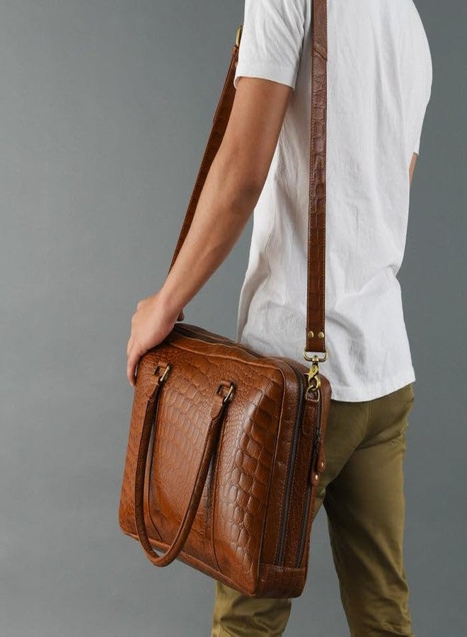 MaheTri Easton Premium Buffalo Leather Laptop Office Briefcase | Genuine Leather, Padded Laptop Compartment & Multi-Pocket Organisation | Adjustable Shoulder Strap & Brass-Tone Hardware - Image 5