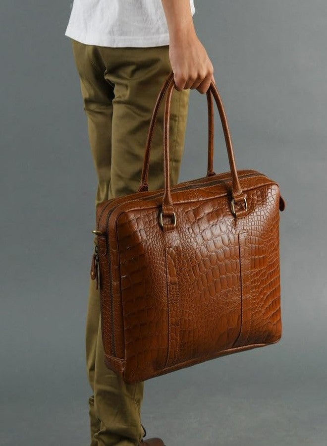 MaheTri Easton Premium Buffalo Leather Laptop Office Briefcase | Genuine Leather, Padded Laptop Compartment & Multi-Pocket Organisation | Adjustable Shoulder Strap & Brass-Tone Hardware - Image 4