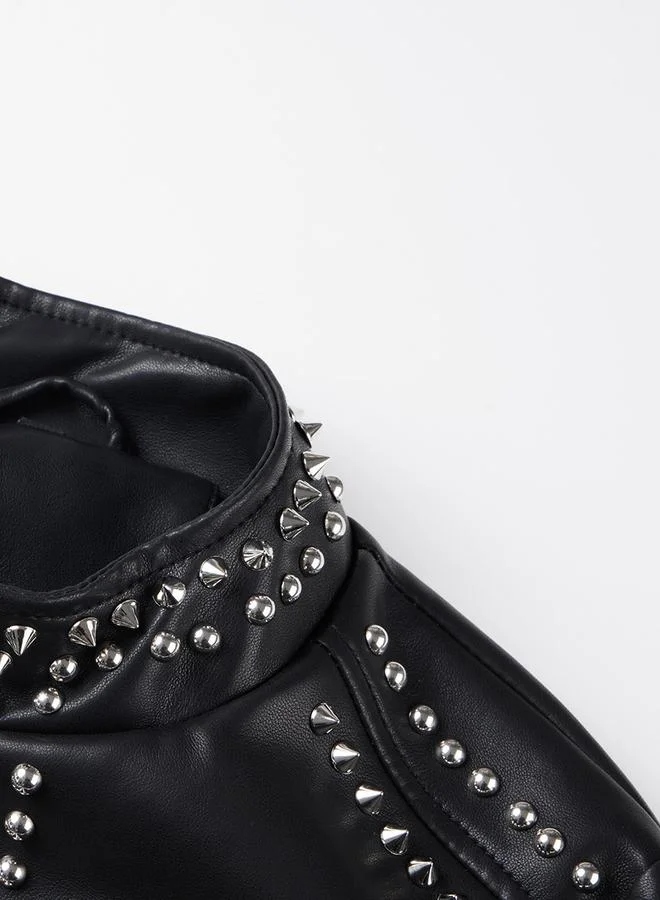 تايك تو جاكيت بايكر قصير مزين بالمسامير