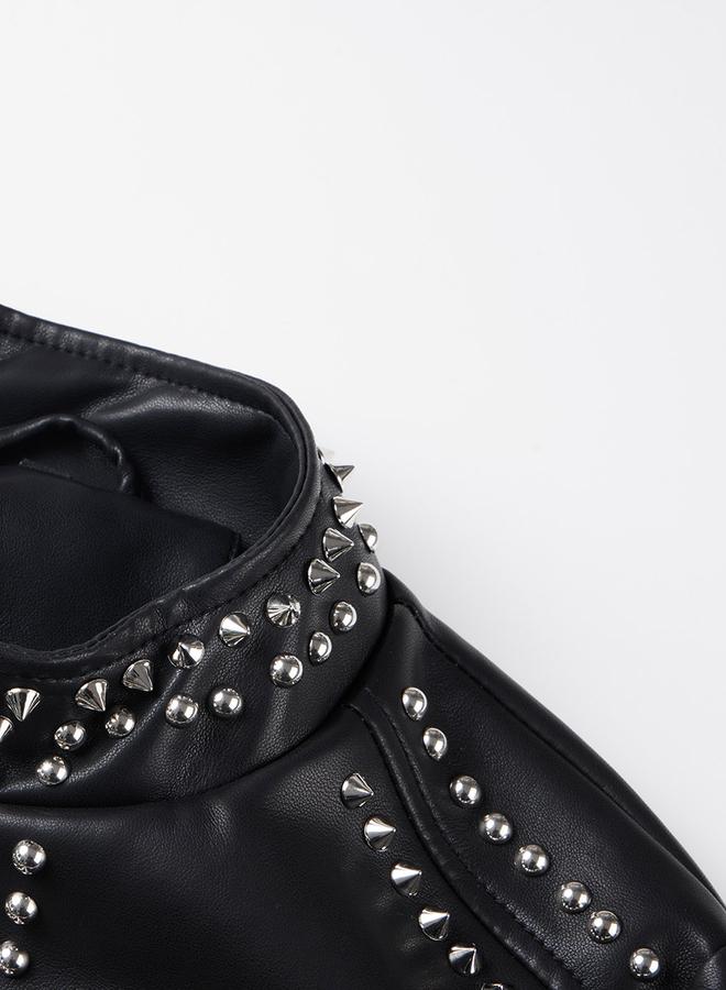 تايك تو جاكيت بايكر قصير مزين بالمسامير - Image 4