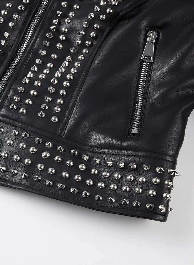 تايك تو جاكيت بايكر قصير مزين بالمسامير