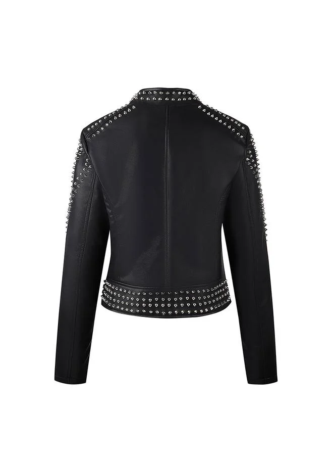 Take Two Black Studded Cropped Biker Jacket