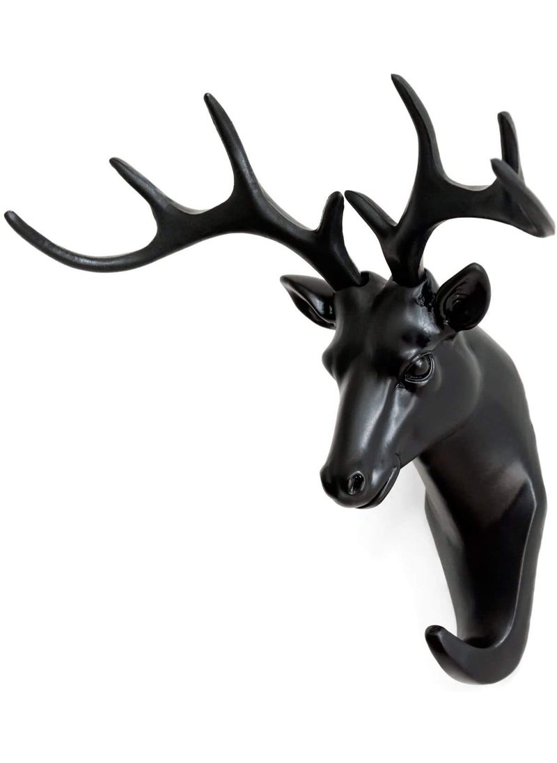 KPNG KPNG Creative Home Living Room Bedroom Decoration Animal Head Deer Black Resin Wall Mounted Cute Hook Jewelry Key Scarf Bag Hanger Robes Coat Rack Pack of1 Black  - Image 1