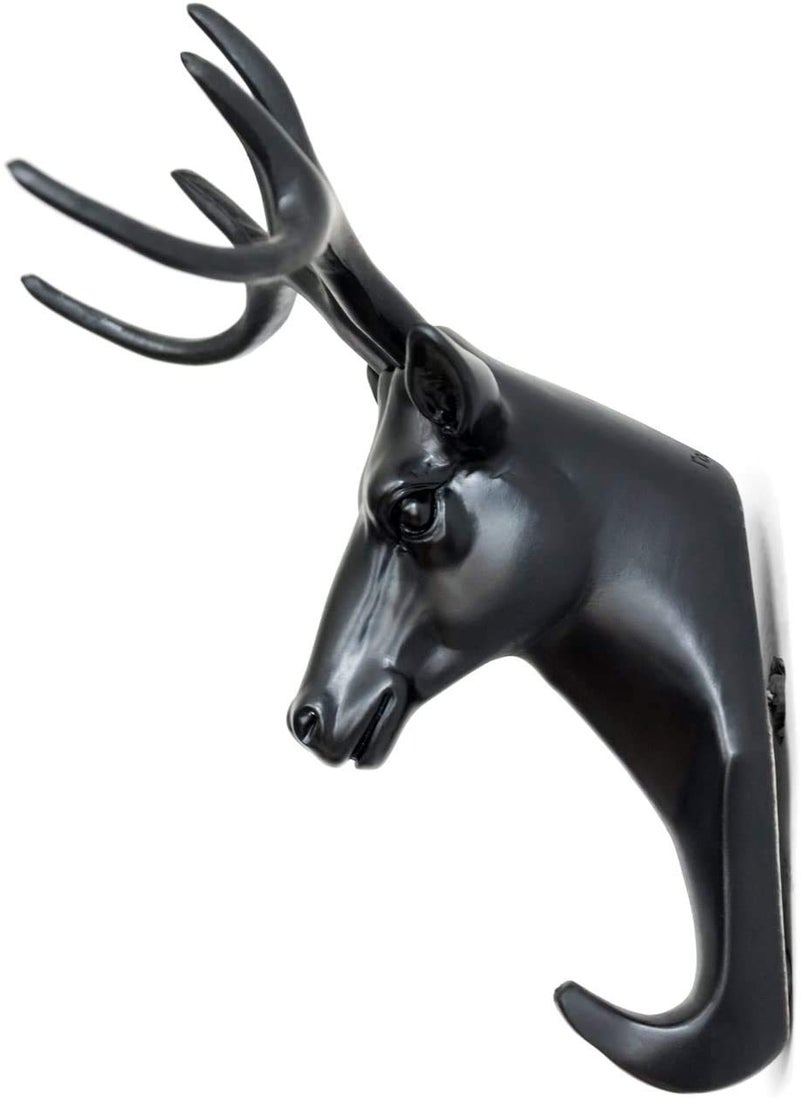 KPNG KPNG Creative Home Living Room Bedroom Decoration Animal Head Deer Black Resin Wall Mounted Cute Hook Jewelry Key Scarf Bag Hanger Robes Coat Rack Pack of1 Black  - Image 2