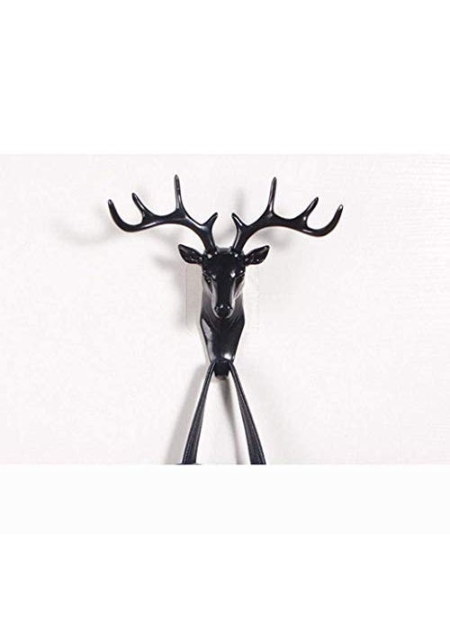 KPNG KPNG Creative Home Living Room Bedroom Decoration Animal Head Deer Black Resin Wall Mounted Cute Hook Jewelry Key Scarf Bag Hanger Robes Coat Rack Pack of1 Black  - Image 5