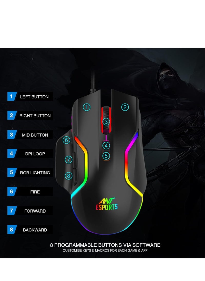 GM320 RGB Optical Wired Gaming Mouse | Ambidextrous Design | 8 Programmable Buttons | Adjustable DPI up to 12800 | RGB Lighting | Rapid-Fire Button - pzsku/Z10FCD1BB4353F15F69E5Z/45/_/1735795681/352fc585-2061-4059-93da-1de4d4ba3c34