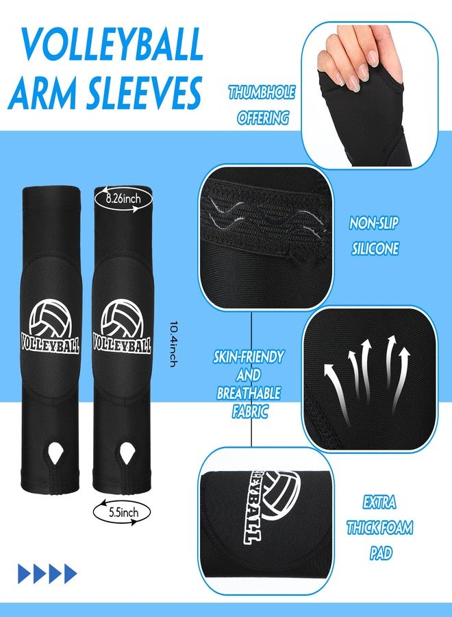 Vabean 8 Pcs Volleyball Accessories, Volleyball Arm Sleeves Volleyball Knee Pads Sport Hair Scrunchies Sweat Band Drawstring Bag Cosmetic Bag Volleyball Wrist Guard Knee Brace (Black,Medium) - Image 2