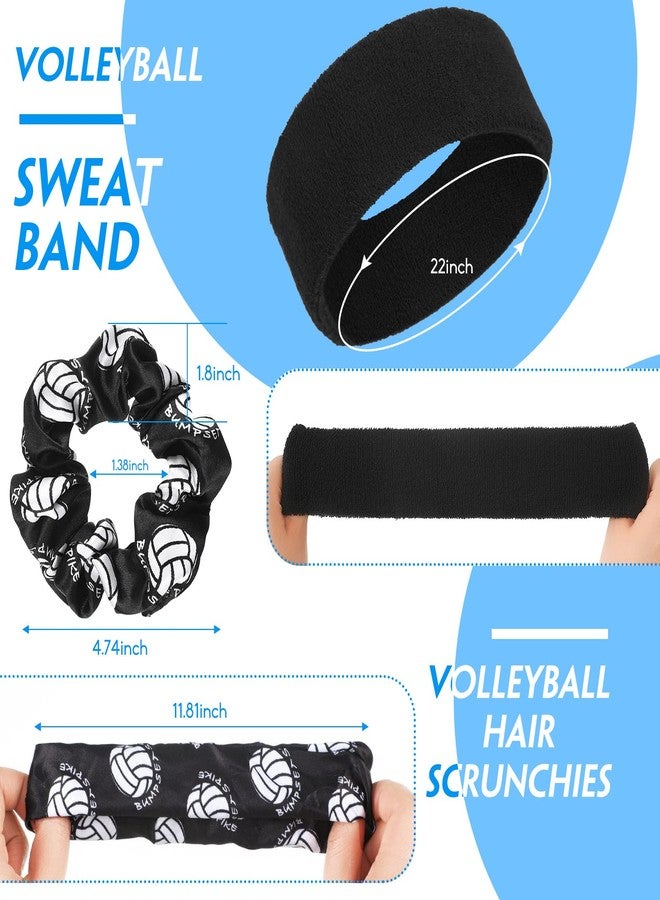Vabean 8 Pcs Volleyball Accessories, Volleyball Arm Sleeves Volleyball Knee Pads Sport Hair Scrunchies Sweat Band Drawstring Bag Cosmetic Bag Volleyball Wrist Guard Knee Brace (Black,Medium) - Image 4