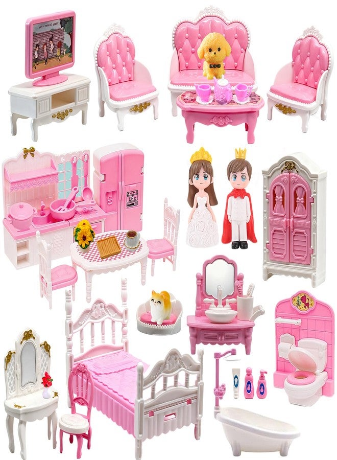 VEMBAP 52 Pcs Dollhouse Furniture, Doll House Accessories and Furniture, Kitchen, Bedroom, Living Room, Bathroom Accessories, Miniature Dollhouse Accessories - Image 1