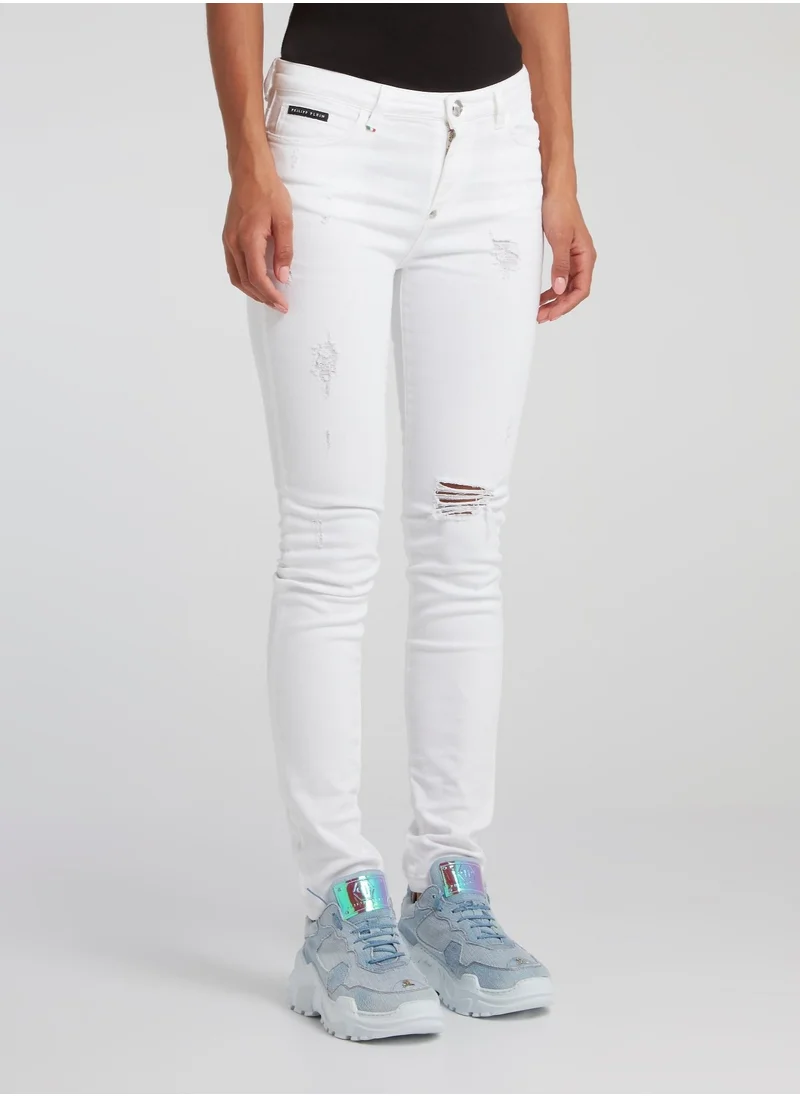 فيليب بلين White Distressed Slim Fit Jeans