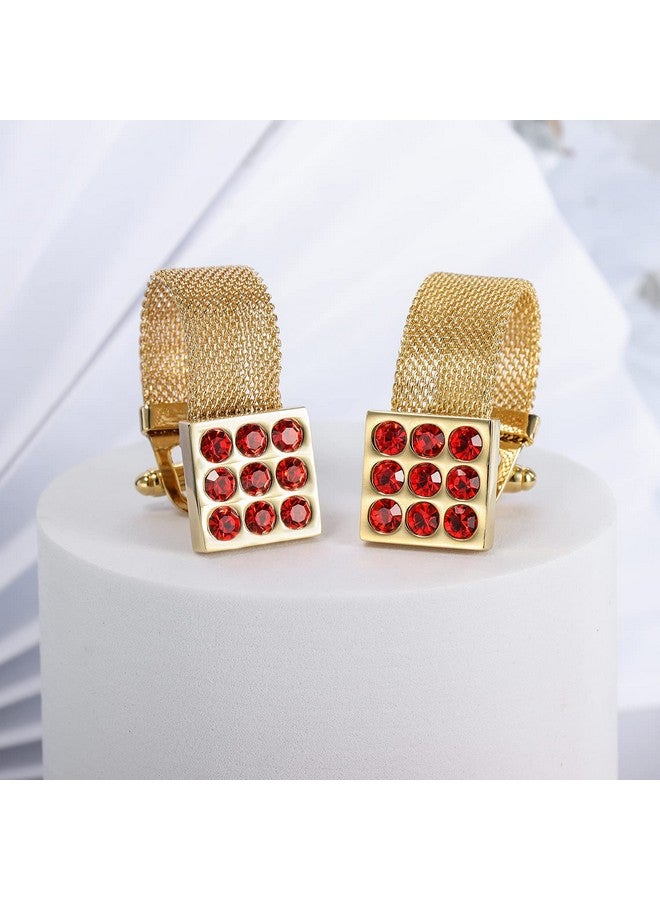 هاوسن أزرار أكمام للرجال مع سلسلة - إكسسوارات قميص من الحجر والذهب اللامع - هدايا حفلات للشباب (كريستال) - Image 4